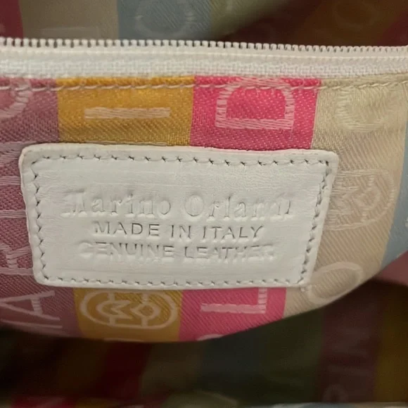 Marino Orlandi large imprinted white brown shoulder bag/ tote - Picture 10 of 16